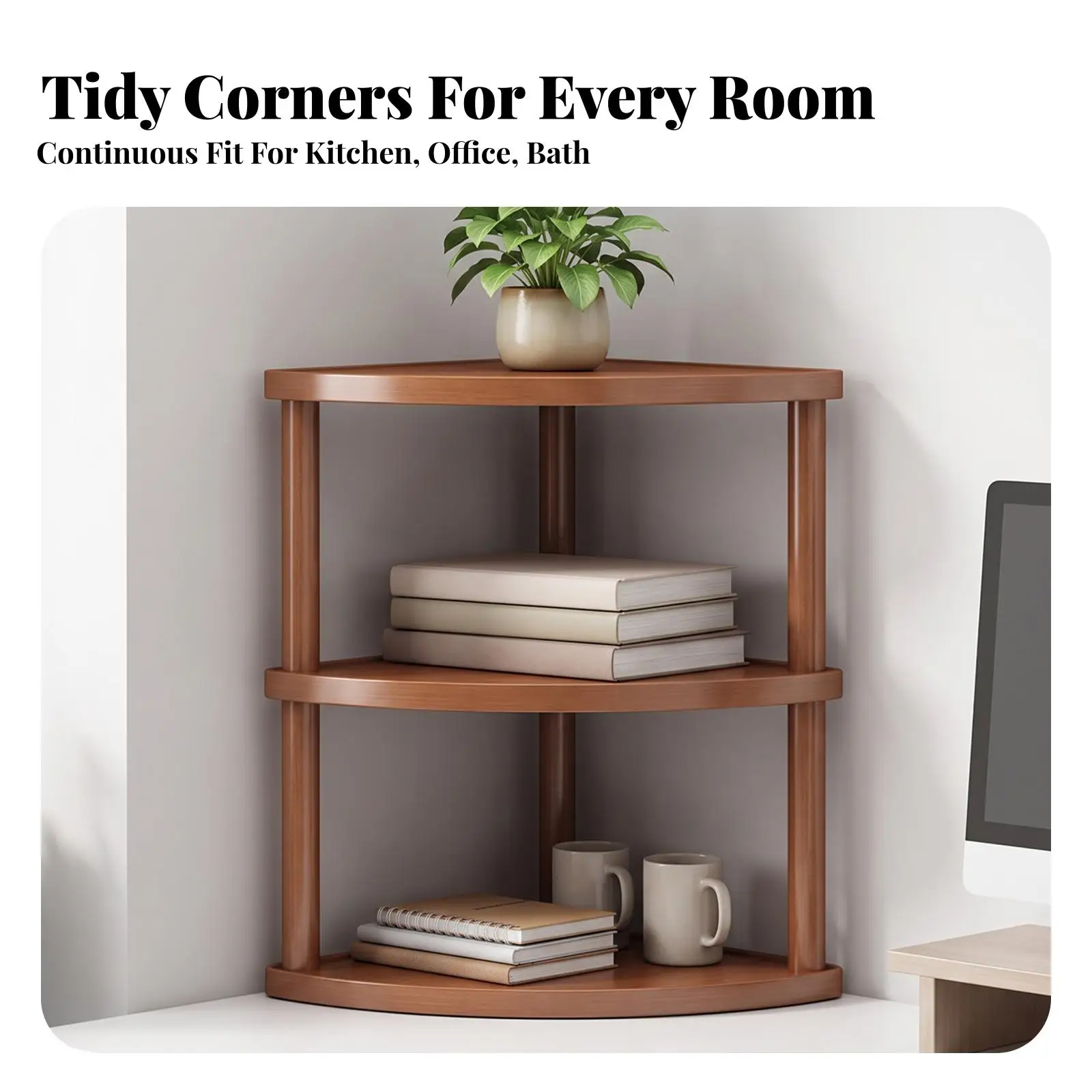 Desk Corner Storage Rack for Coffee Accessories Organizer Bamboo Composite Shelf with Space Saving Triangle for Kitchen Counter