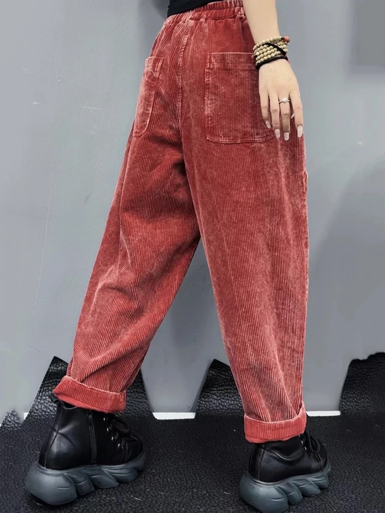 Max LuLu Designer 2023 Winter Womens Korean Fashion Loose Vintage Corduroy Pants Ladies Casual Harajuku Classic Harem Trousers