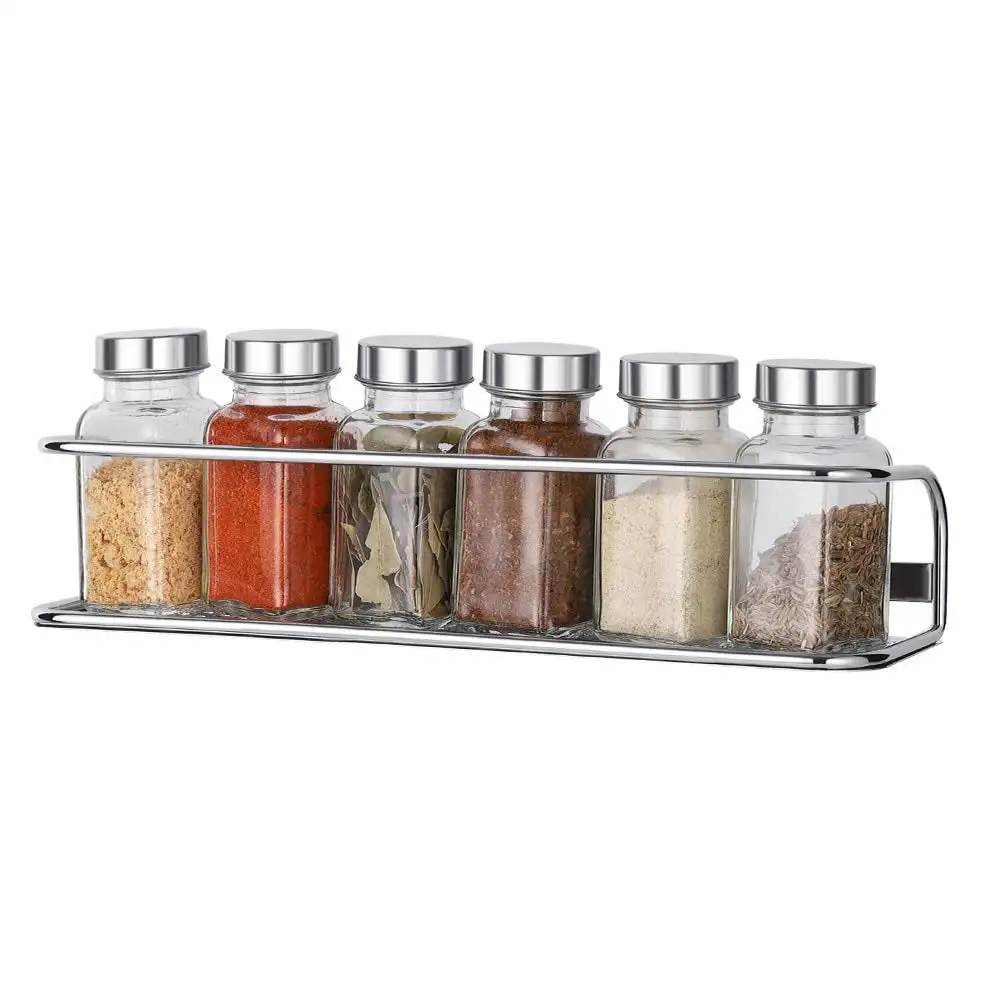 

Wall-mount Spice Rack with guard rail, Chrome - Set of 4