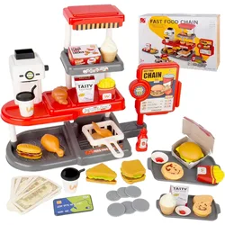 71pcs Pretend Play Fast Food Toys Cash Register Toys Realistic Food Sets for Toddlers Water Dispenser Hamburger Sandwich