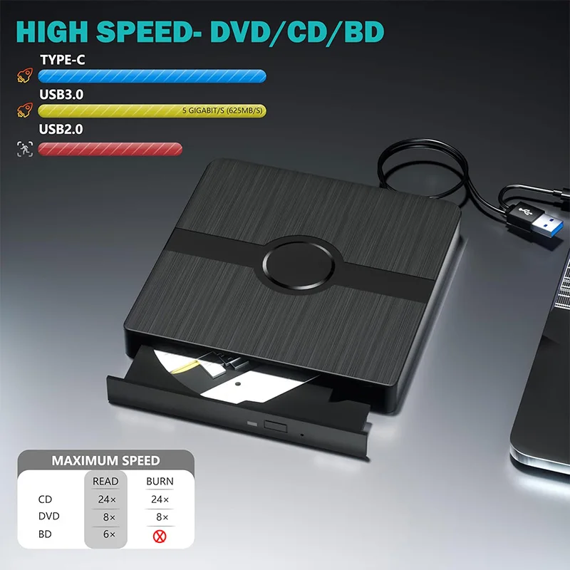 Lecteur DVD externe Blu-ray, USB 3.0, portable, 3D, BD-ChlorOptical, CD, DVD, graveur, lecteur pour ordinateur portable, PC, Windows 11, Mac