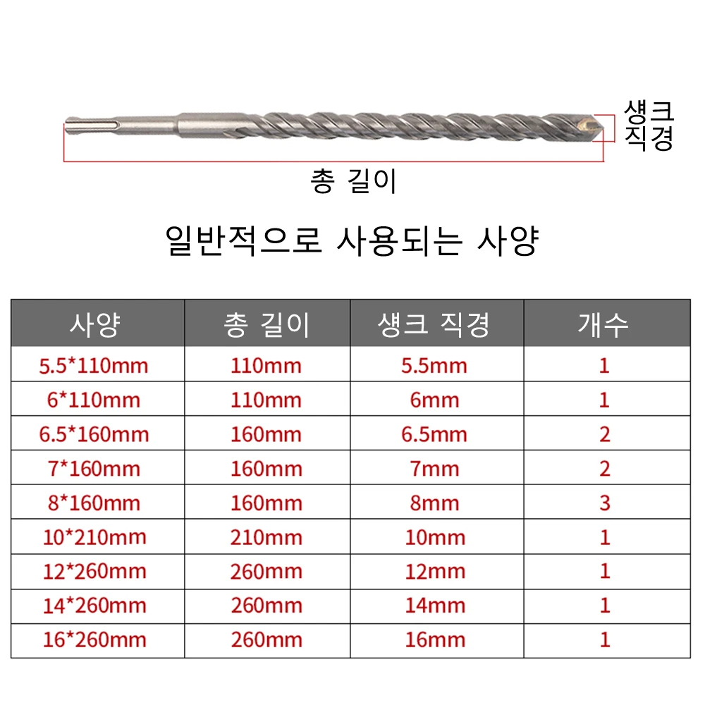 17Pcs/Set Electric Hammer SDS Plus Drill Bit Set 110/160/200/250mm for Concrete Wall Brick Block Masonry Hole Saw Drilling Bits