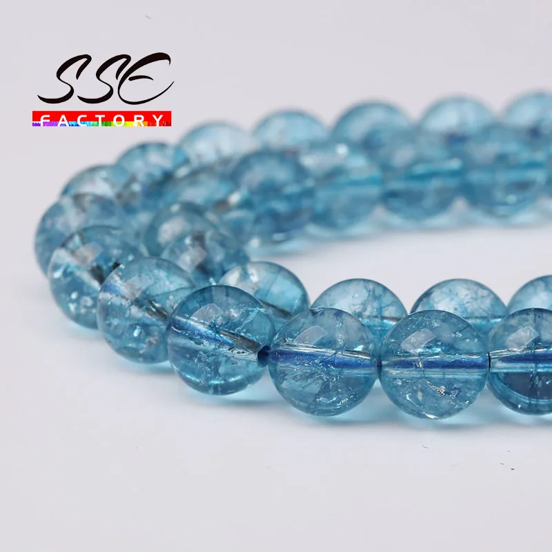 5A Perline di quarzo di cristallo di topazio blu naturale per la creazione di gioielli Perline sparse rotonde Collana braccialetto fai da te fatta a mano 4 6 8 10 12mm 15"