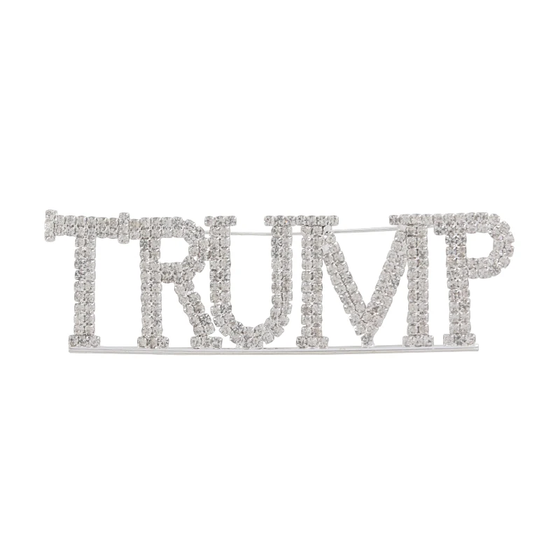 Fashionable Single-layer Personalized Trump Letter Rhinestone Brooch Party Chest Accessorie