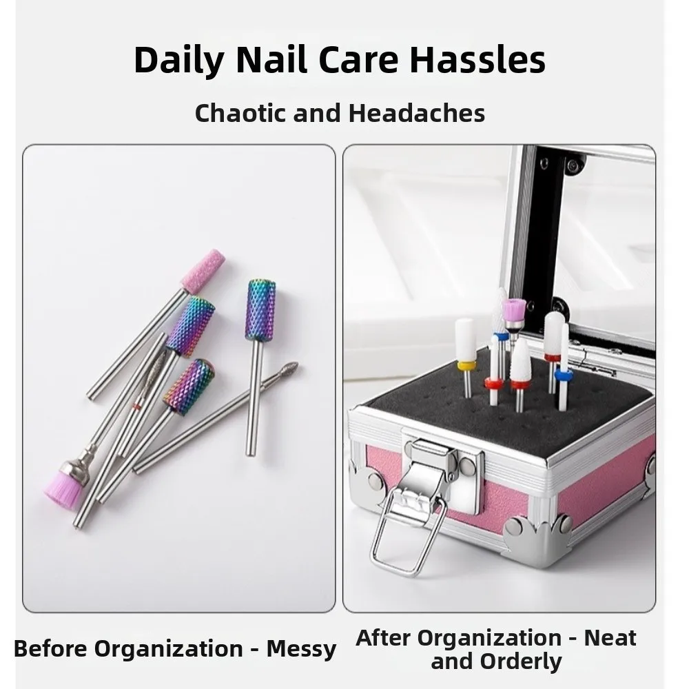 Professional Nail Drill Bit Holder with 25 Holes Shock-resistant Aluminum Display Storage Box Dust-proof Durable