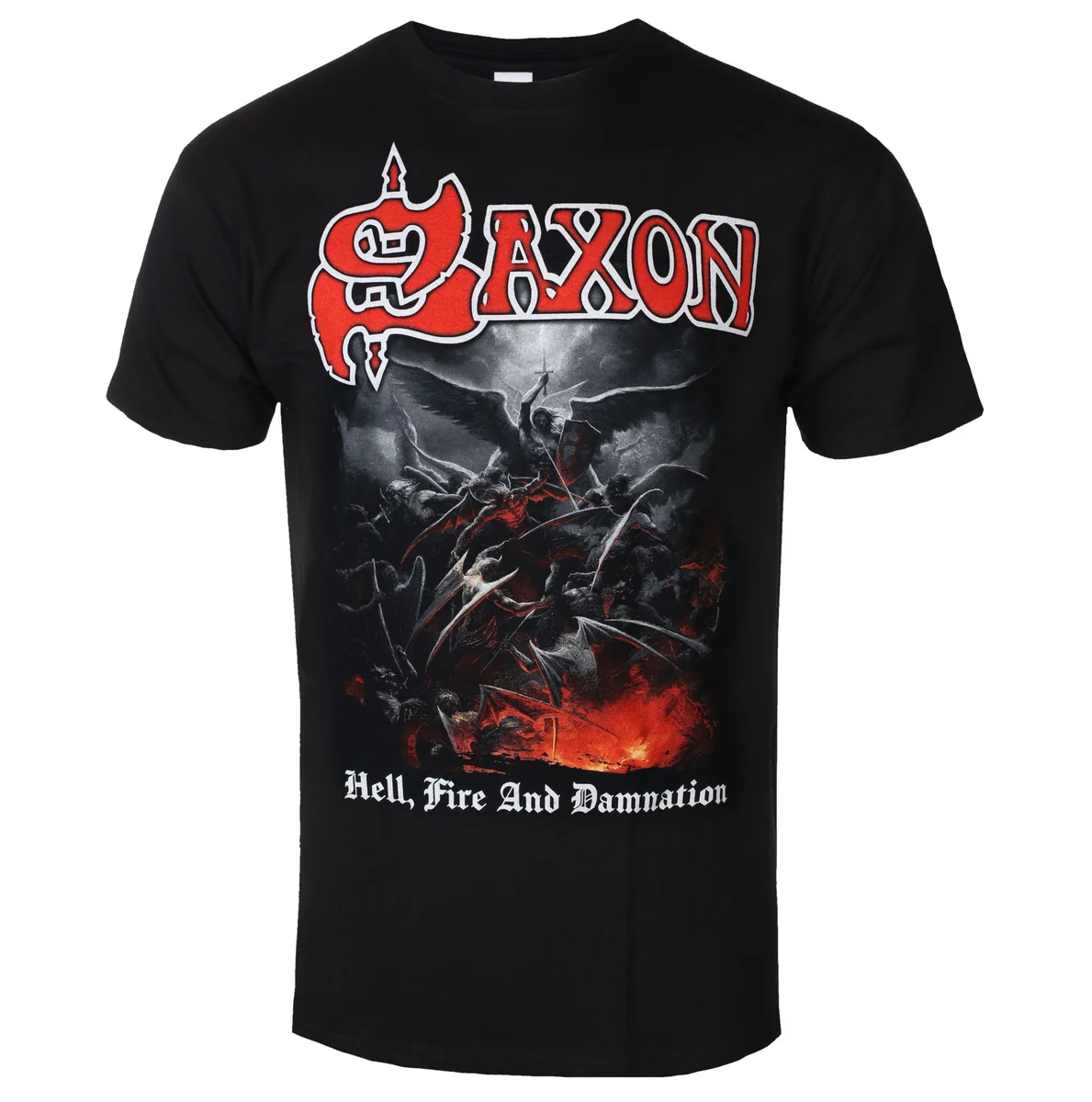 SAXON - HELL FIRE AND DAMNATION Printed T-shirt - Heavy Metal Band Style Daily T-shirt - Suitable for Both Men and Women