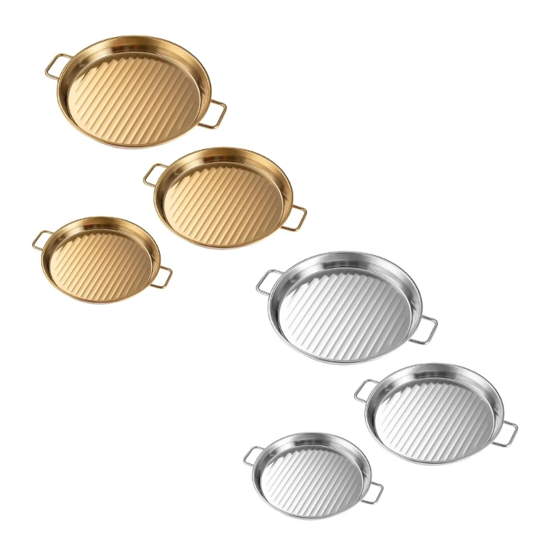 W8EA 3pcs Rustproof Metal Appetizer Plates Heat Resistant Snacks Tray Stainless Steel Appetizer Serving Dish with Handle