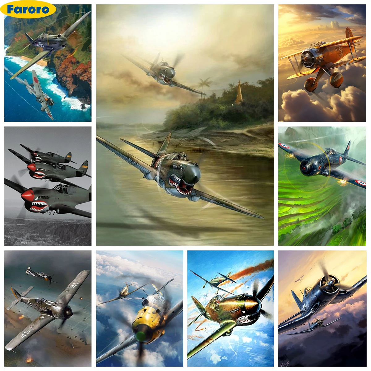 

Fighter 5D Diamond Painting Kit Propeller Aircraft Diy Diamond Embroidery Cross Stitch Military Fan Collect Gift Home Wall Decor