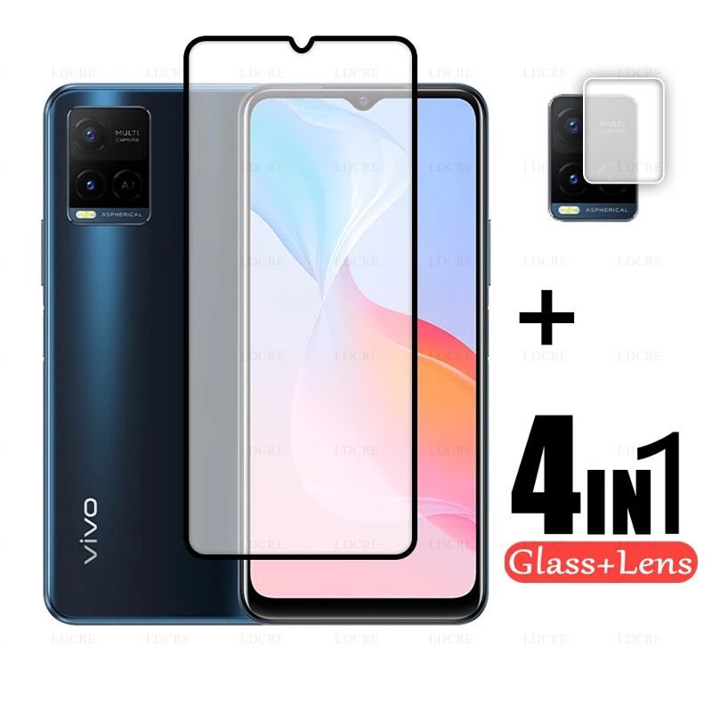 2Pcs For Vivo Y21A Glass Full Cover Glass Screen Glass for Vivo Y21A Screen Camera Lens For Vivo Y21A Y21 Y31 Y53S Y52 Y72 5G