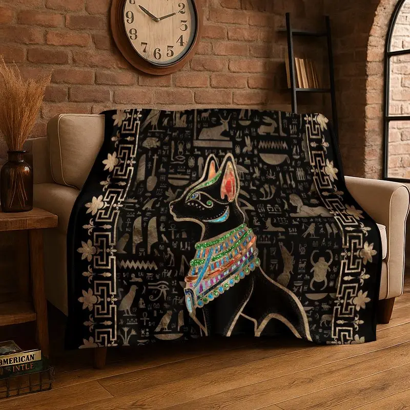 Retro Egyptian Mural Hieroglyphics Symbol Flannel Blanket Soft Warm Throw Blanket for Bedroom Living Room Bed Travel Picnic Gift