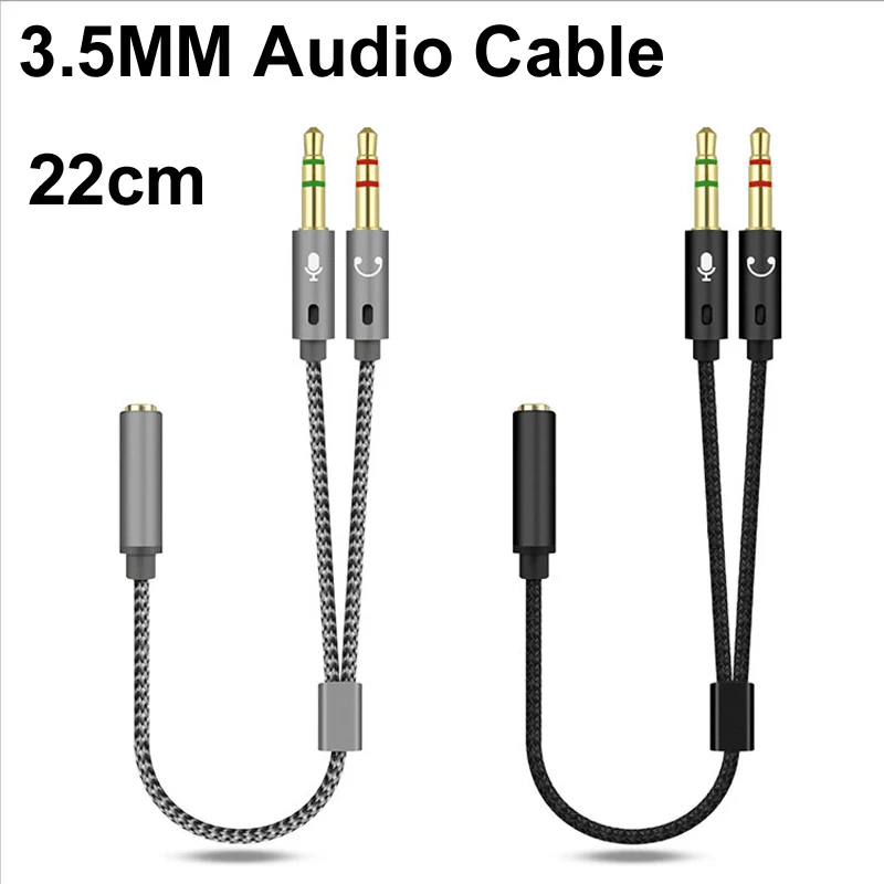 NEW 2026 22CM Headphone for Computer 3.5mm 1 Female to 2 Male 3.5mm Mic Audio Y Splitter Cable Headset PC Adapter AUX Cable
