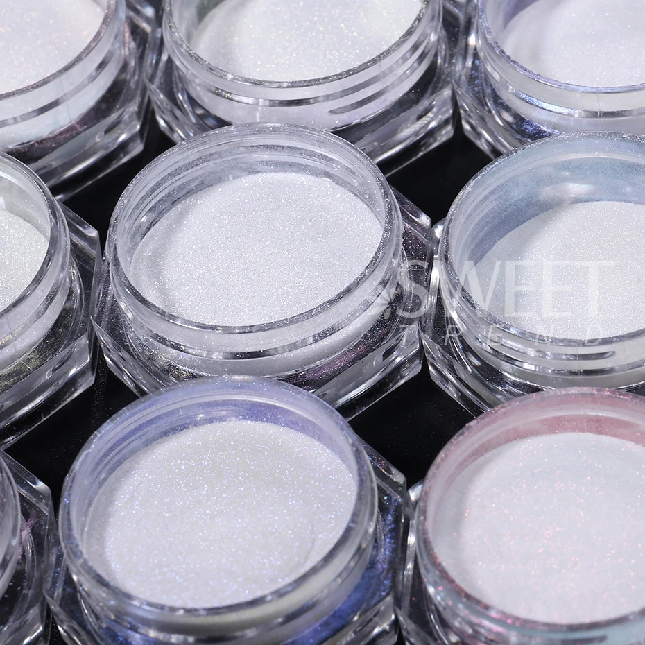 12pcs/set Shimmer Aurora Nail Mirror Powder Pearl White Aurora Chrome Powder DIY Pigment Rubbing Dust Holo Manicure Decoration