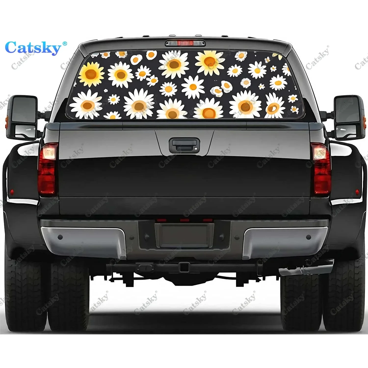 

Colorful Floral Daisy Seamless Rear Window Decal Fit Pickup,Truck,Car Universal See Through Perforated Back Window Vinyl Sticker