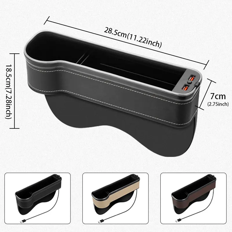 SEAMETAL Car Seat Gap Storage Box with Atmosphere Light Seat Side Organizer Dual USB Charge Port Cup Holder Car Stowing Tidying
