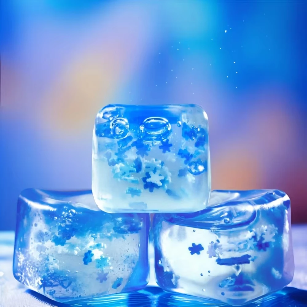 Stress Balls Ice Cube with Snowflakes Snow Pieces Silent Nice Square Shape Anxiety Sensory Squishy Fidget Toy Calming Kids