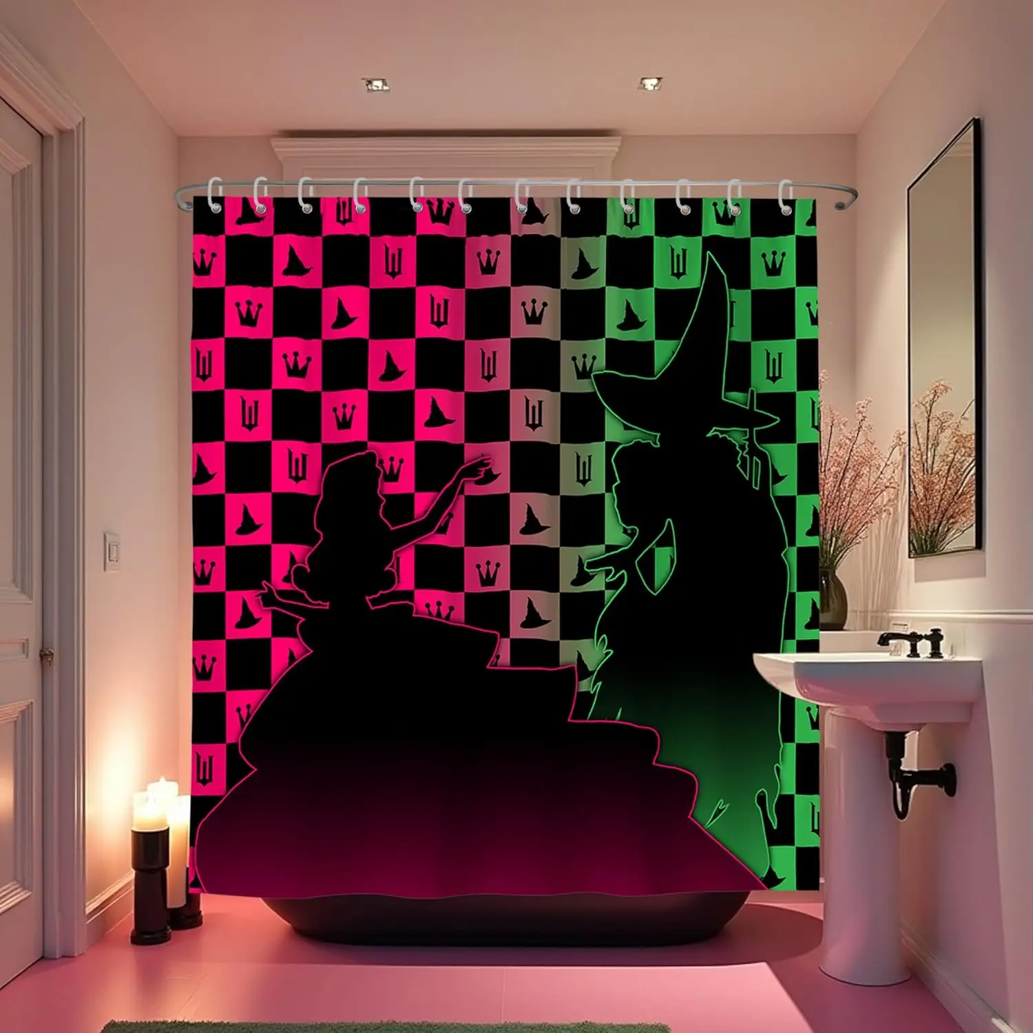Waterproof Gothic Shower Curtain Queen of Hearts Playing Card Bathroom Decor Fantasy Witch Wizard Tile Pattern Shower Liner