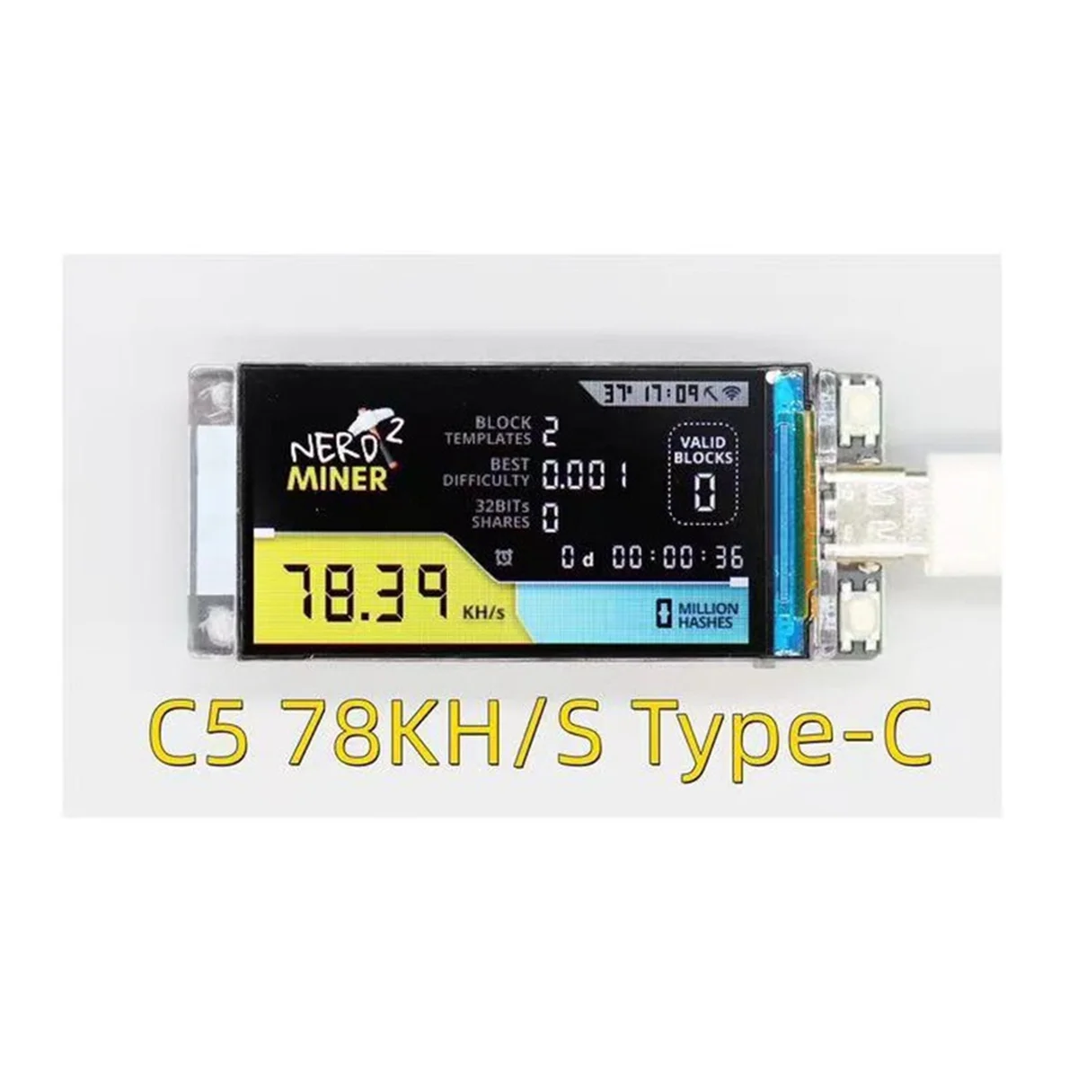 A06R Nerd Miner V2 Bitcoin Solo Lottery Miner - BTC Crypto Solo Lottery Miner Nerdminer Mini 78KH/S