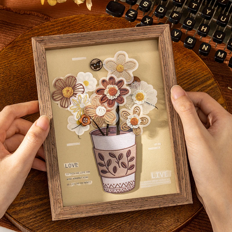 40pcs Embroidery Sticker Pack Thread Flower Vintage Woven Flower Themed Stickers for Journaling Scrapbook Card diy