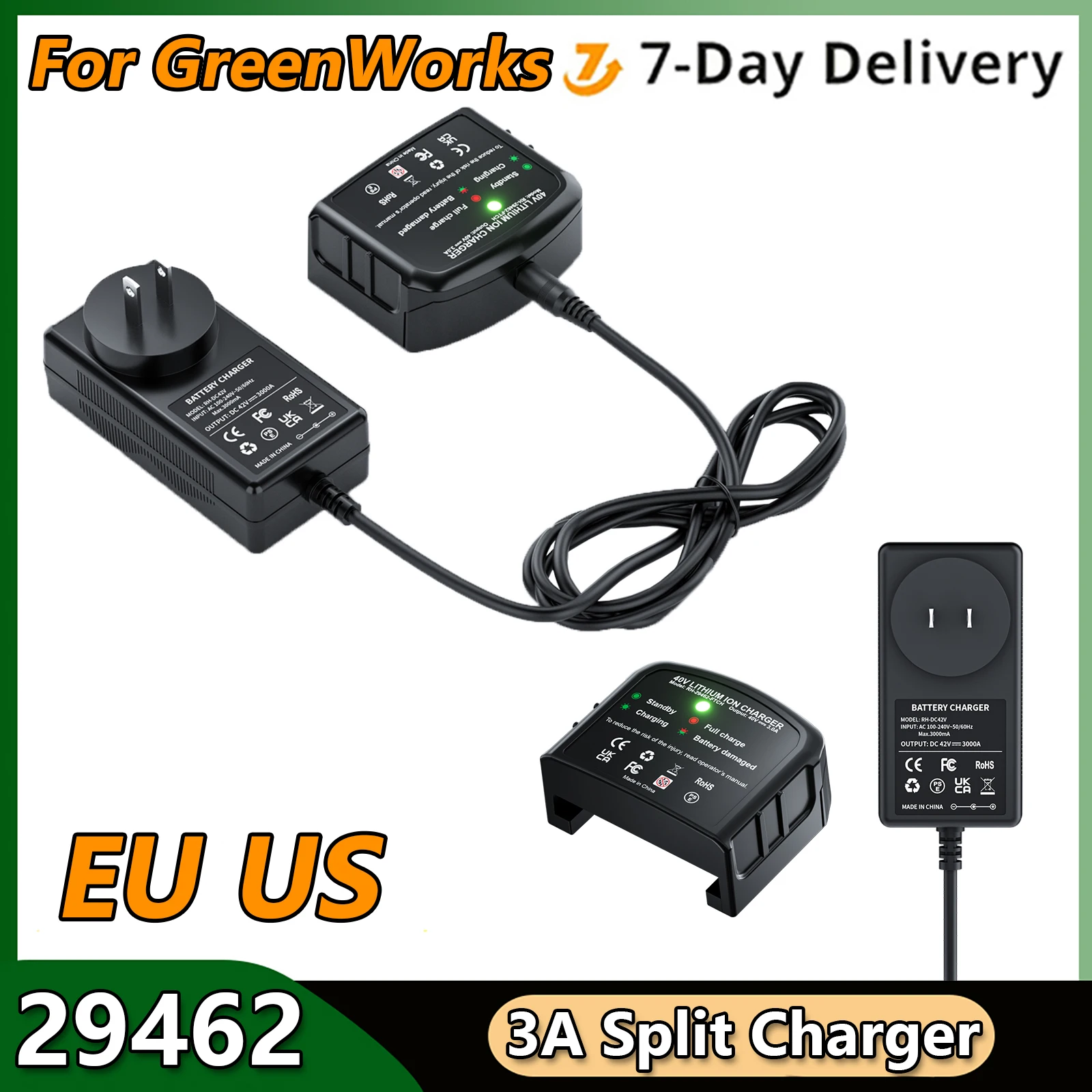 Caricabatteria Turpow per Greenworks 29462 Caricatore di tipo diviso 3A per Greenworks 29472 29282 Batteria ricaricabile per elettroutensili