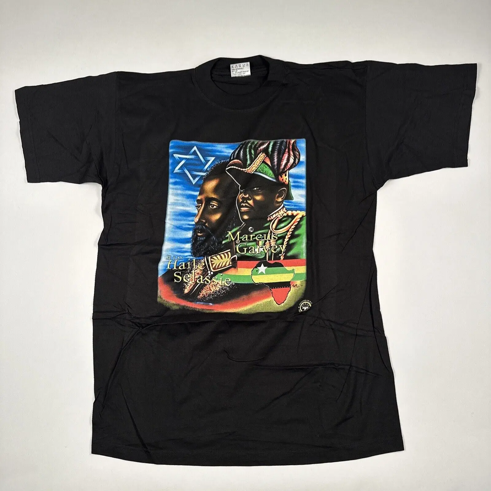 Vintage 90S Rastafarian T Shirt Large Dry Rot Rastafari Marcus Garvey Haile