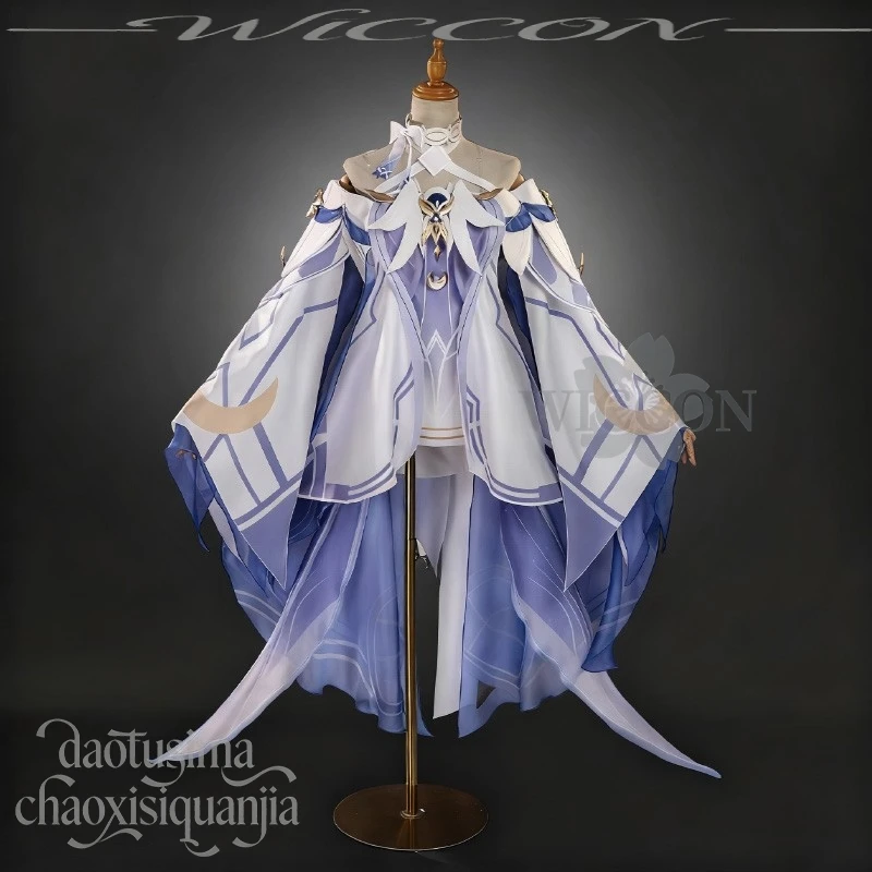 جميلة القمر آلهة كولومبينا تأثيري جينشين تأثير مثير قبالة الكتف فستان قصير أنيمي لعبة رئيس الدعائم ملابس الهالوين #3