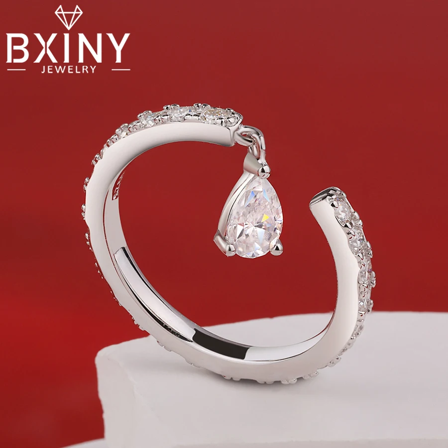 

BXINY 0,5 карата грушевидной огранки, кольцо с муассанитом, серебро S925 для женщин, кисточка, капля воды, бриллиант, открытое кольцо, подарки, ювелирные изделия с сертификатом