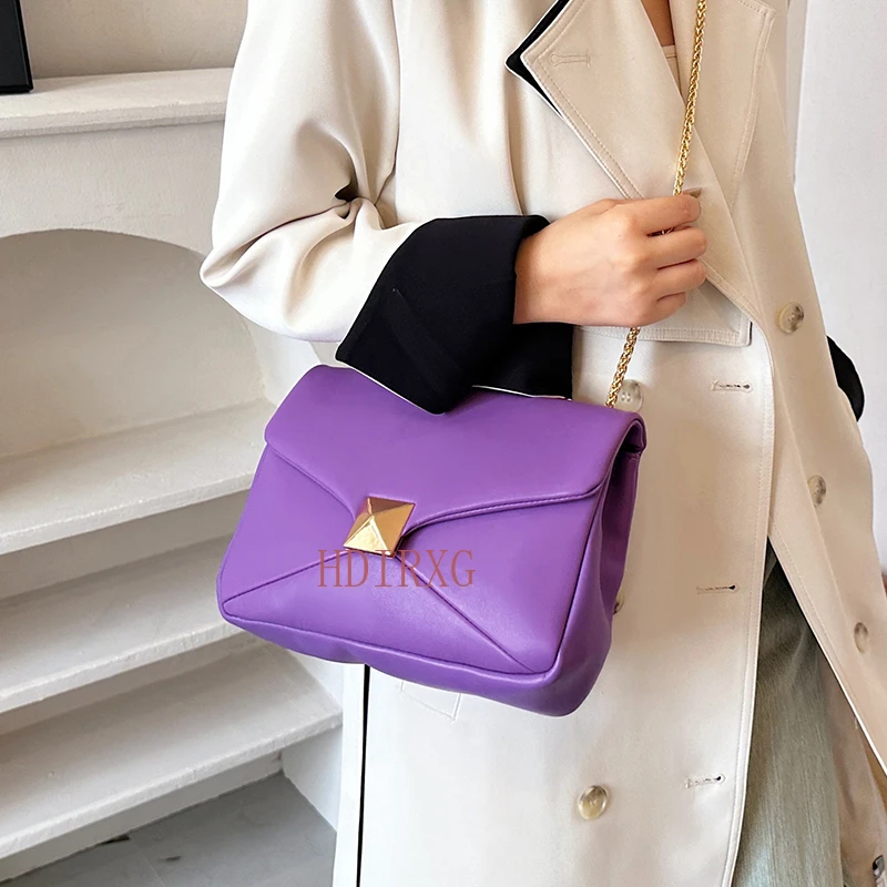 Luxury Purple Women\'s Single Shoulder Bag Pu Leather Ladies Bag Femme Designer Handbag Purse Flap Messenger Bag Brand Sac A Main