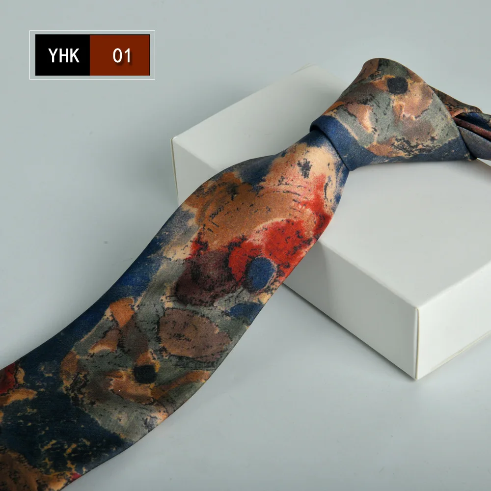 Men's Fashionable Retro Print Tie for Business Casual Wear Stylish Hand-Printed Tie for Professional Attire