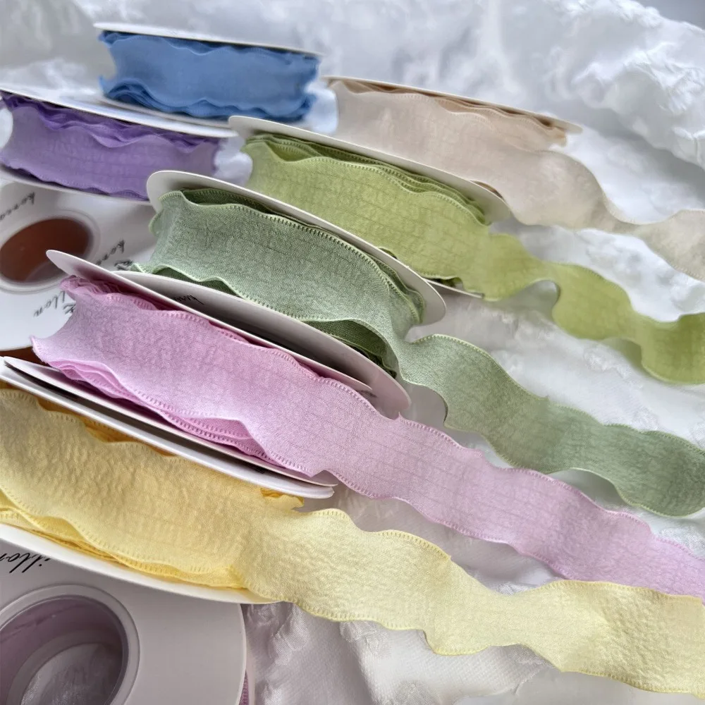 New 10 Yards Fishtail Yarn Ribbons Gift Wrapping Bouquets Wave Edge Pleated Gifts Packaging Material 2.5cm DIY Decor