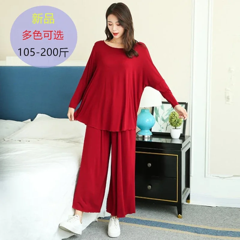 

6511-10Modal pajamas for women summer thin long sleeve pajamas with extra fat and extra loose 100kg fat MM home clothes suit