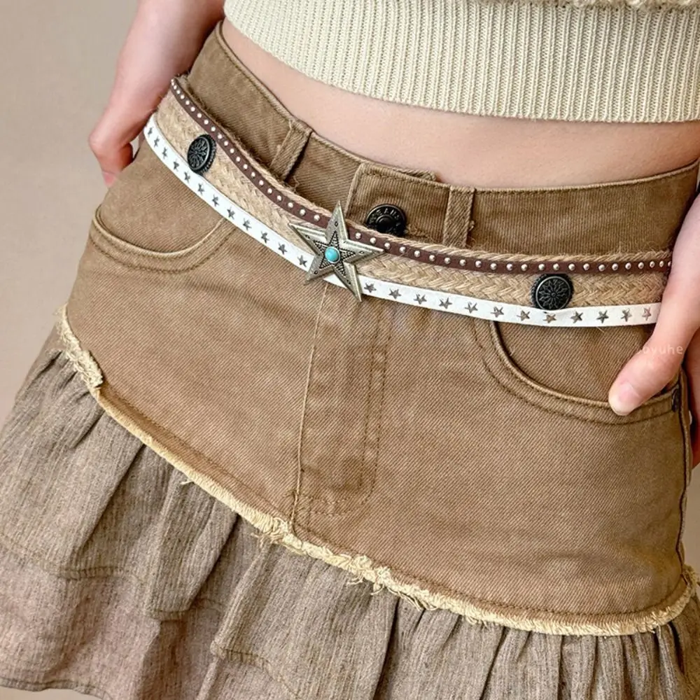 

Винтажный ремень из искусственной кожи в этническом стиле, ретро-пояс, богемный стиль, поясная цепочка, джинсовый декор, тканый ремень в корейском стиле, сценический ремень