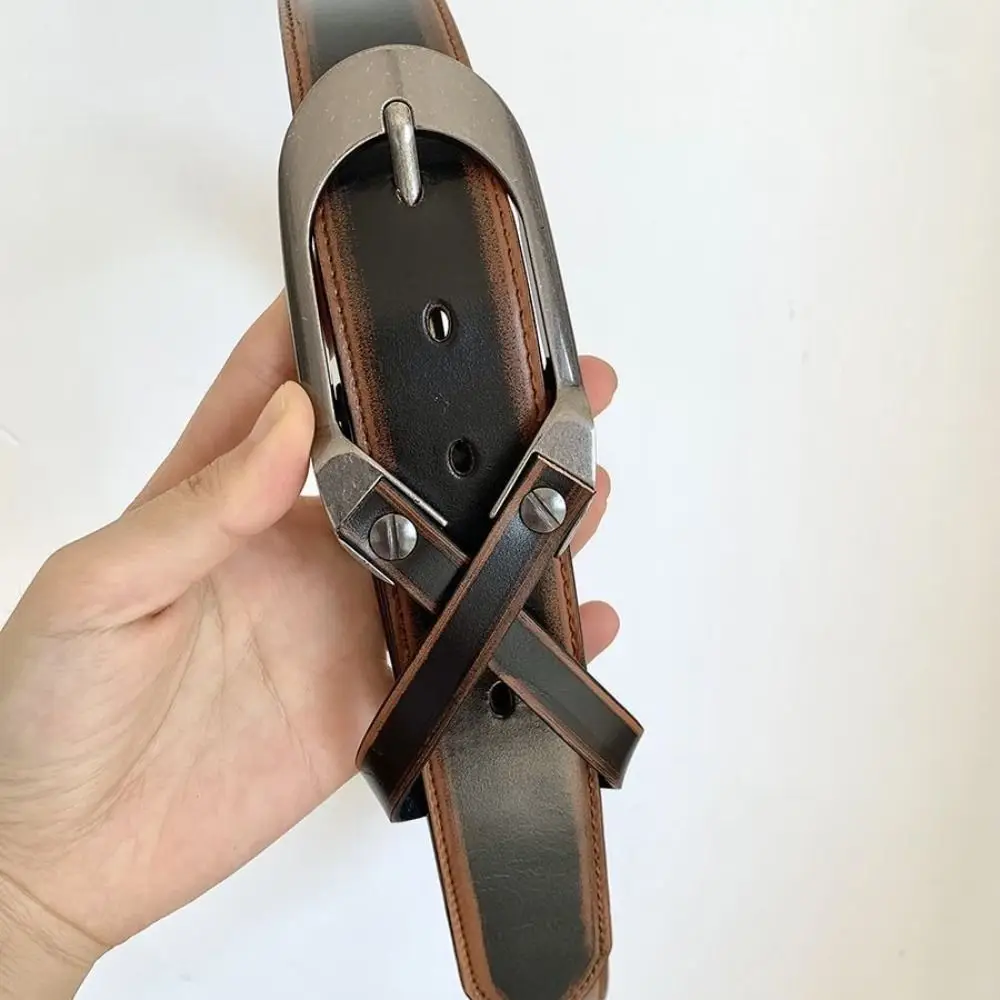 حزام نسائي كلاسيكي عتيق Y2k من جلد البولي يوريثان حزام خصر متقاطع أسود وبني فستان فاسق حزام جينز بنات حار