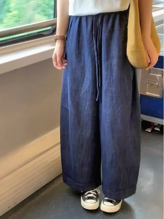 

Джинсы в стиле ретро с девятью зубцами, женские летние тонкие большие размеры, тонкие хлопковые и льняные широкие брюки, свободные брюки для ленивых Sle andma