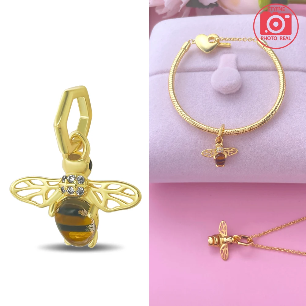 Sparkling Bee Dangle Charm Silver Plated Fit Charms Silver 925 Original Bracelet for Jewelry Making