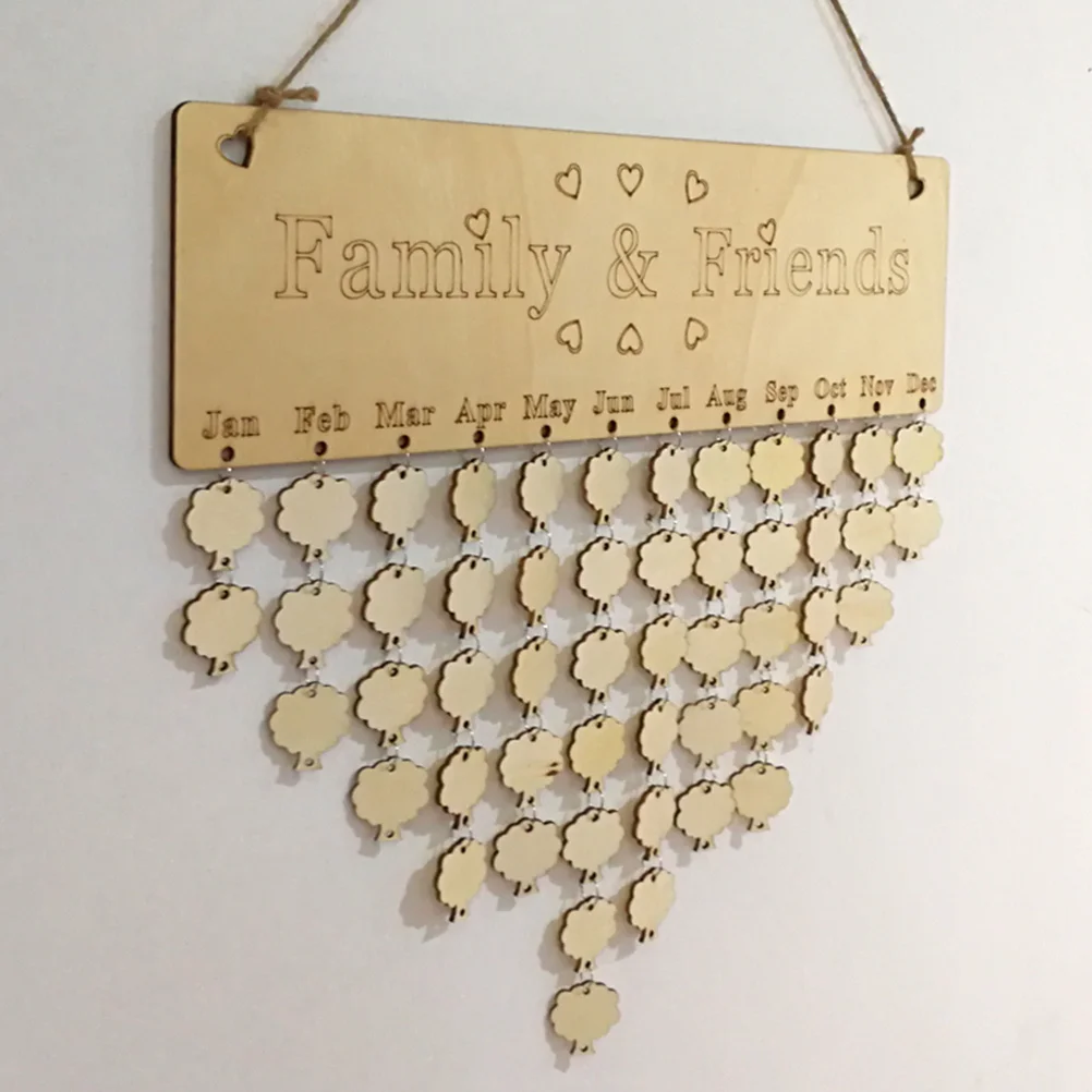 

1X Wooden Plaque Calendar with 50 Tree-Shaped Discs Hanging Board for Family Friends Birthday Reminder Home Decor Gift