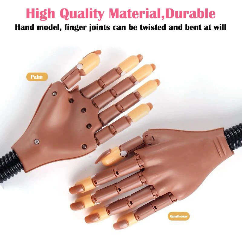 Adjustable Manicure Practice Hand+100pcs Nail Tips Nail Training Hand Model Reusable Nails Plastic Trainer Finger Manicure Tool