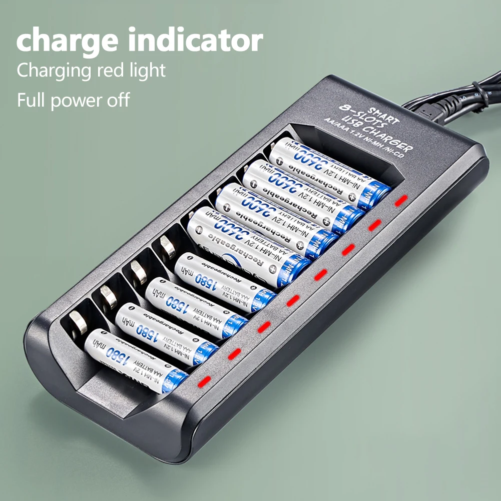 1.2V 8 Slot USB Electric Battery Electric Smart Battery Charger for AA/AAA Ni-MH/Ni-Cd with LED Indicator