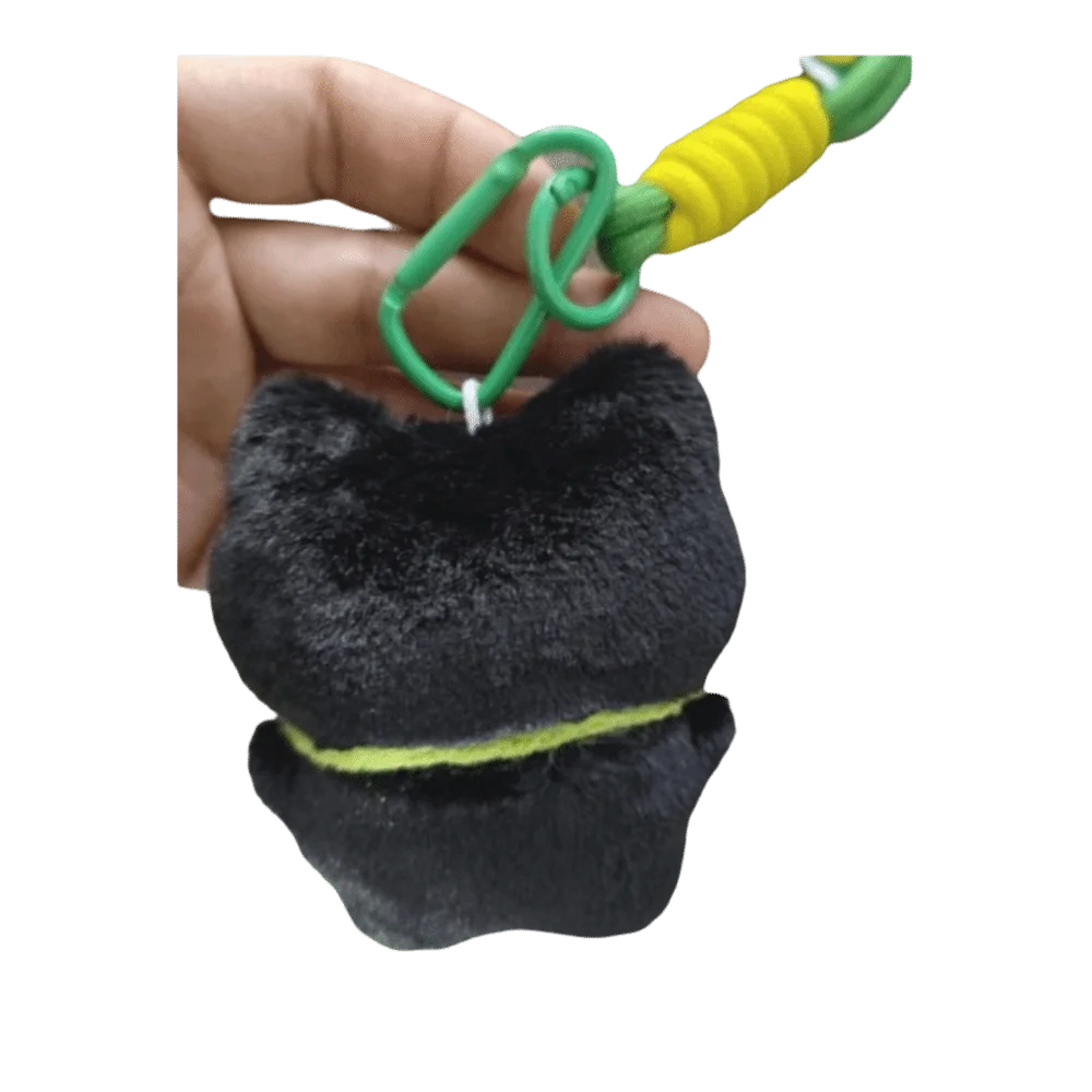 New Squeak Black Cat Plush Doll Keychain with Woven Bracelet Bib Cat Pendant Strawberry Creative Car Key Ring Gifts