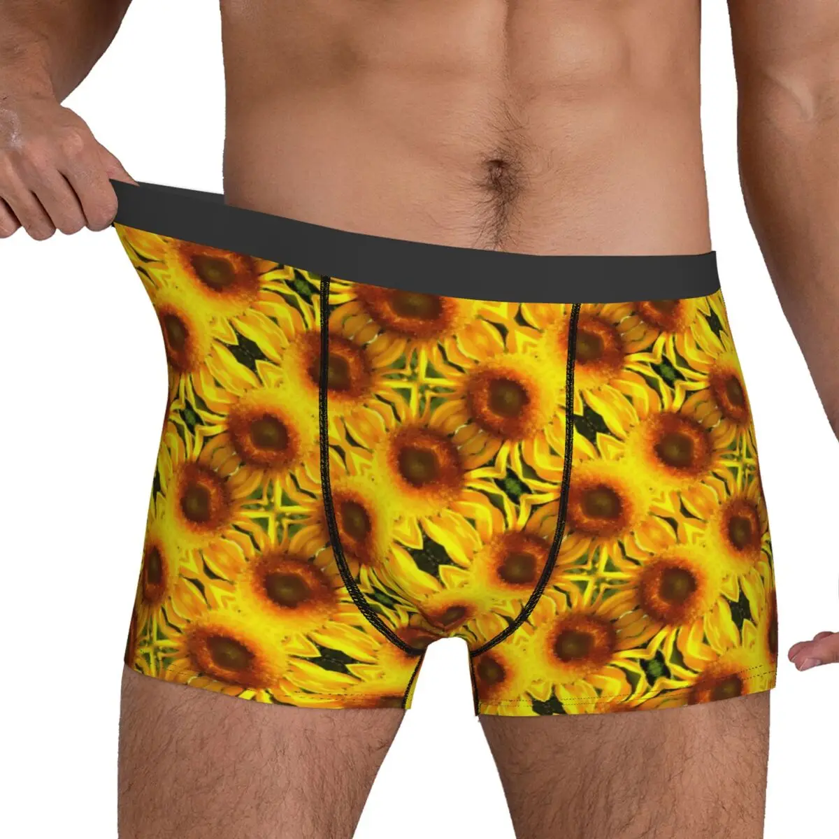 

Yellow Sunflower Underwear Floral Print Sexy Panties Print Shorts Briefs 3D Pouch Men Large Size Trunk