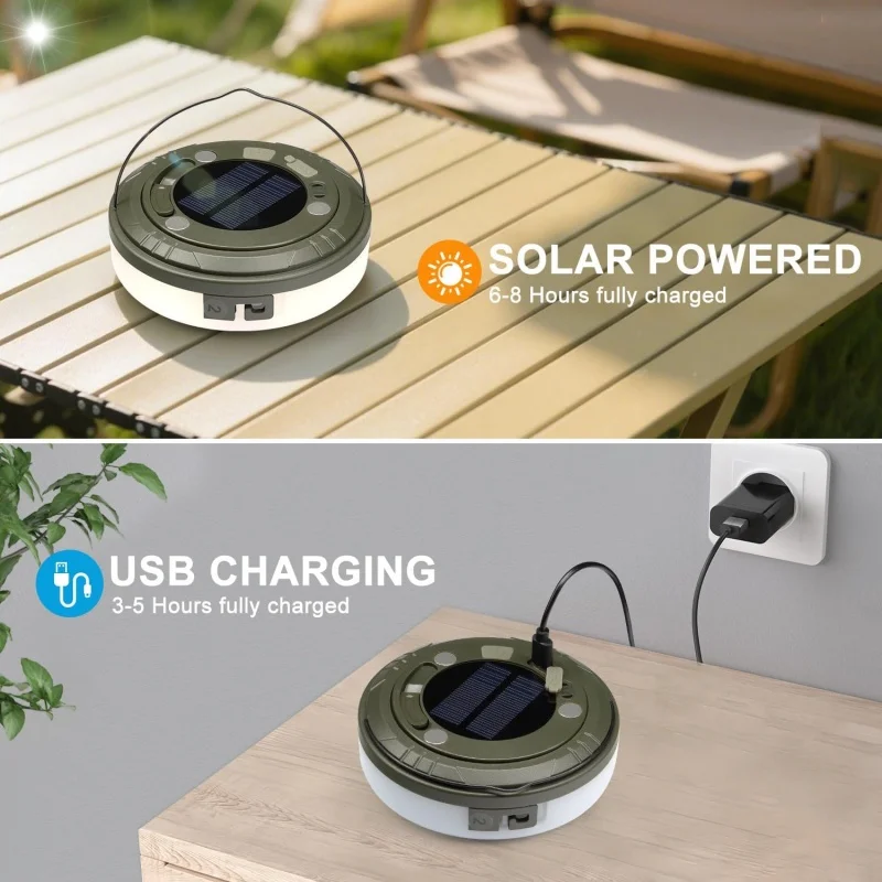 Solar LED Camping Dual Light String IP65 Waterproof TYPE-C Charging Multiple Modes Outdoor for Tent Garden Christmas Party Decor