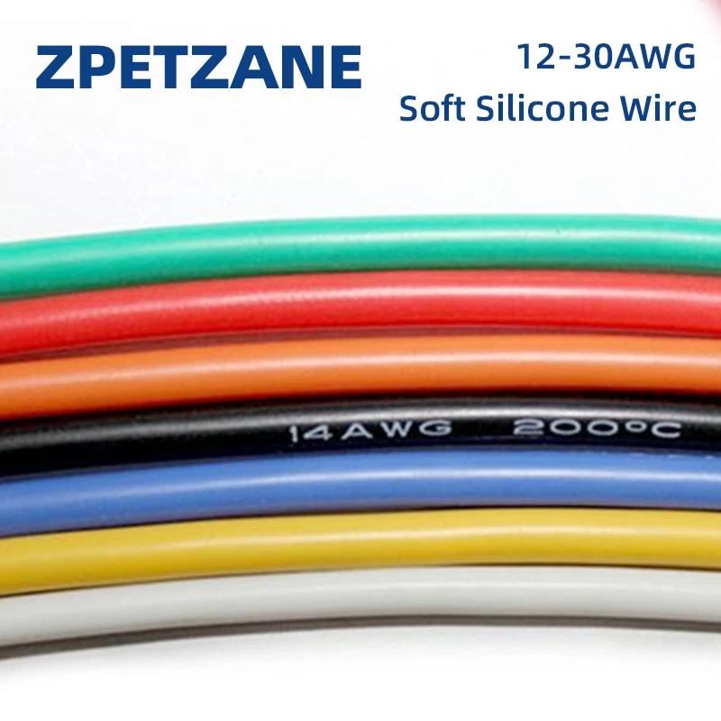 Heat-resistant Cable Copper Soft Silicone Wire 12AWG 14AWG 16AWG 18AWG 20AWG 22AWG 24AWG 26AWG 28AWG 30AWG Stranded Conductor