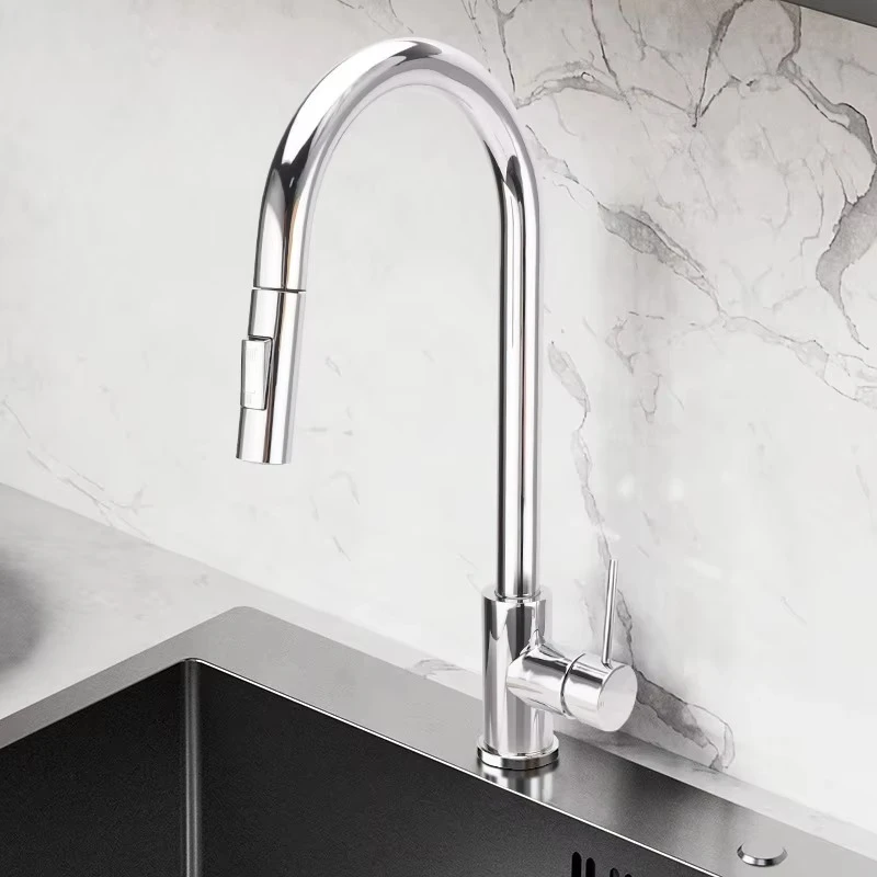 Wholesale Watermark Modern Hotel Apartment Tap Mixer Pull Down Kitchen Faucet 304 Stainless Steel Flexible Kitchen Sink Faucet