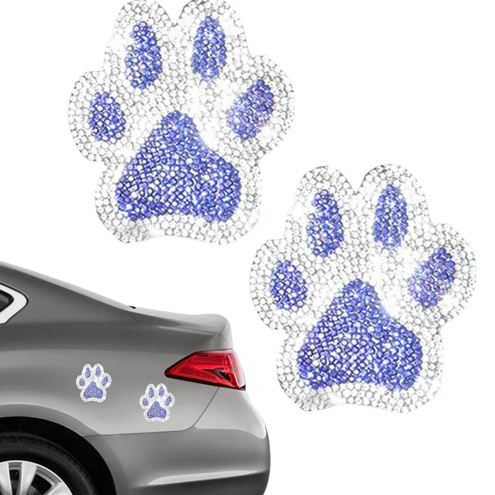 2pcs For Crystal Car Stickers Bling Rhinestone Paw Decals Waterproof Sticker Decal Independent Toes For Car Exterior Decoration
