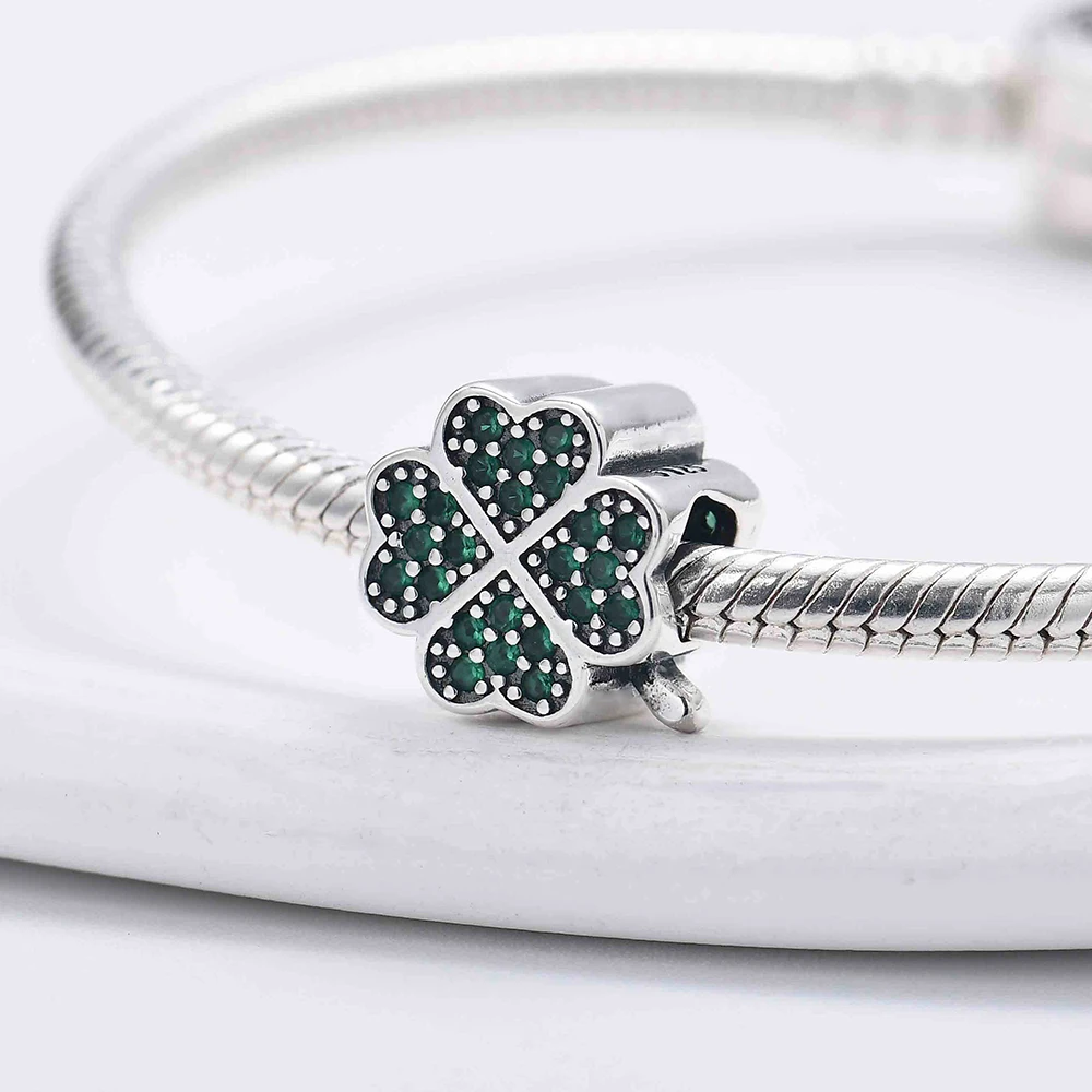 New 925 Sterling Silver Four-leaf Clover Lucky Grass Pendant Bead Diy Fit Original Pendant Charm Bracelet Women Fashion Jewelry