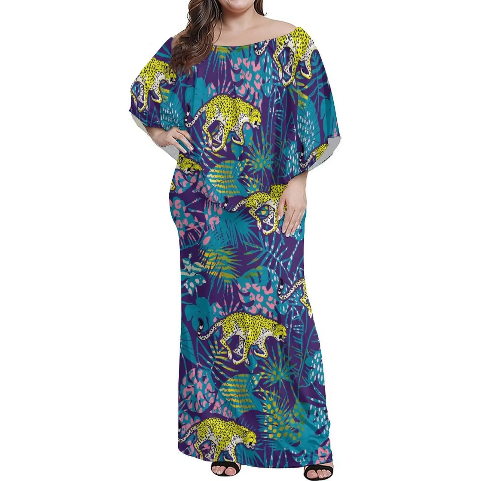 

Polynesian Tribe Designs Stylish Cape Dress Women'S Elegant Long Dress Pacific Island Dress Floral Custom Print