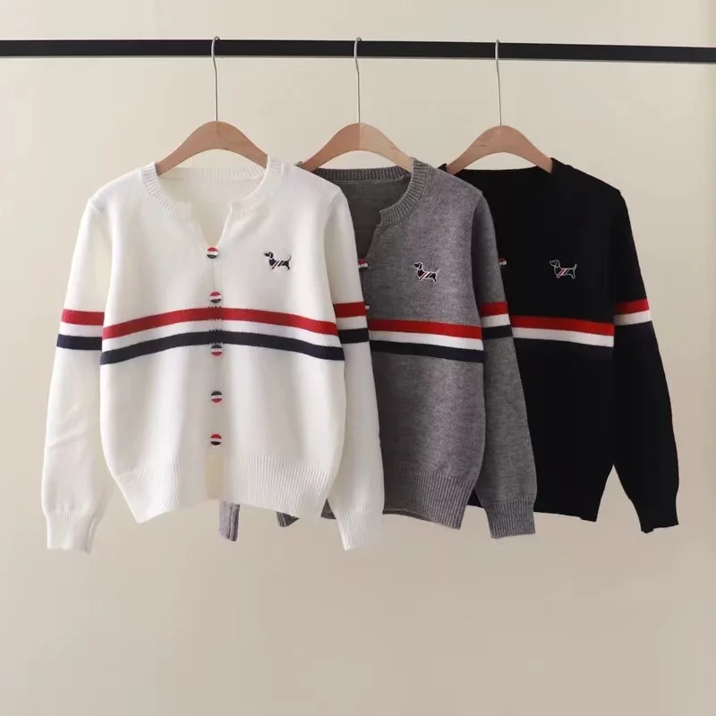 Female Embroidery Vintage Preppy Style Sweaters Autumn Fashion V-neck Striped Fashion Loose Knitwear Daily Causal Commute Tops