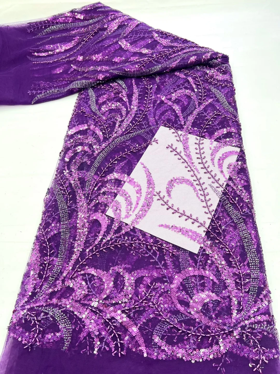 

2026 French Lace Fabrics High Quality African Beaded Embroidered Nigerian Sequins Tulle Lace 5 Yards For Sewing Party Dresses