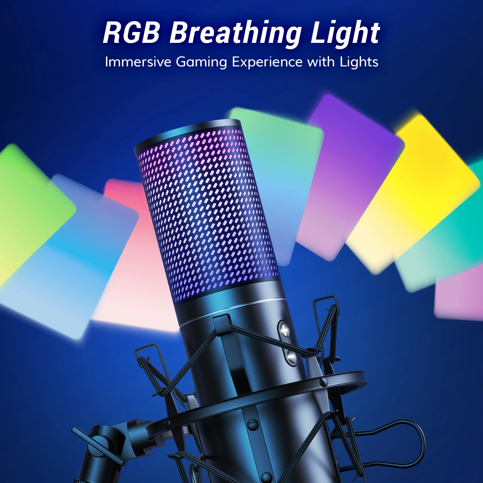 ميكروفون ألعاب RGB، ميكروفون USB للكمبيوتر الشخصي مع ذراع بوم قابل للتعديل، زر كتم الصوت السريع للبث والبودكاست والتسجيل والغناء