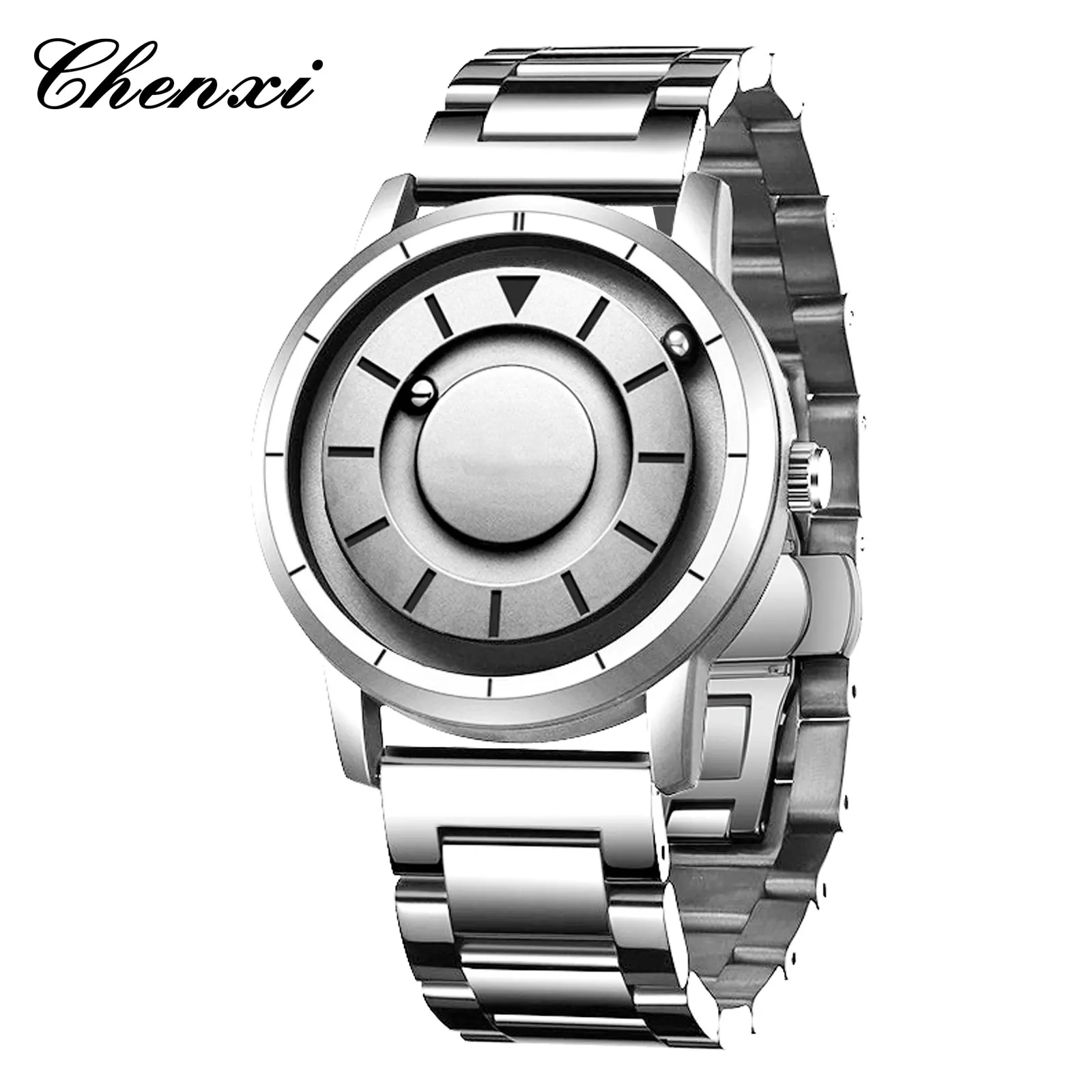 CHENXI Orologi da uomo delle migliori marche Cinturino in acciaio inossidabile Perlina in acciaio Orologio da uomo al quarzo in metallo a levitazione magnetica Tecnologia creativa