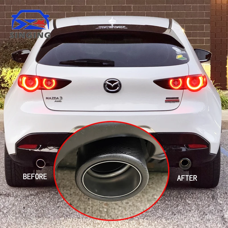 

Inlet76mm Exhaust tip Carbon firber Rear Exhaust Pipe Muffler Tail Car Accessories auto parts Modification For Mazda3 hatchback